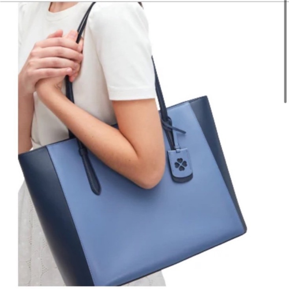kate spade two tone blue Leather Bag Tag with Logo tag - Picture 2 of 5